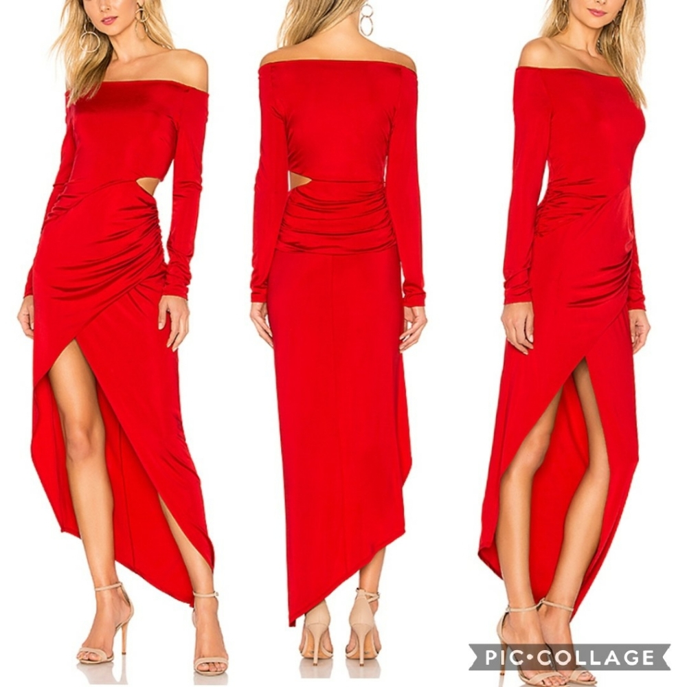 Stunning Michelle Mason Red Boat Neck Wrap Dress
